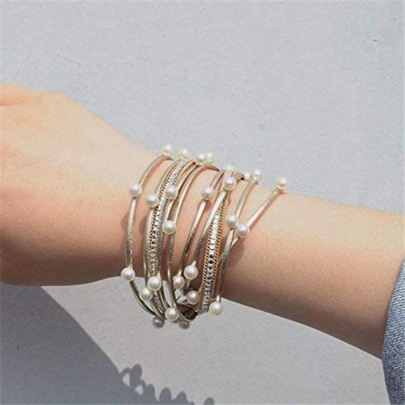 Leather Pearl Wrap Bracelet - Clasp Bangle for Women - Picture 1 of 6